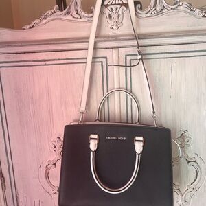 Michael Kors Black Satchel with White Accents